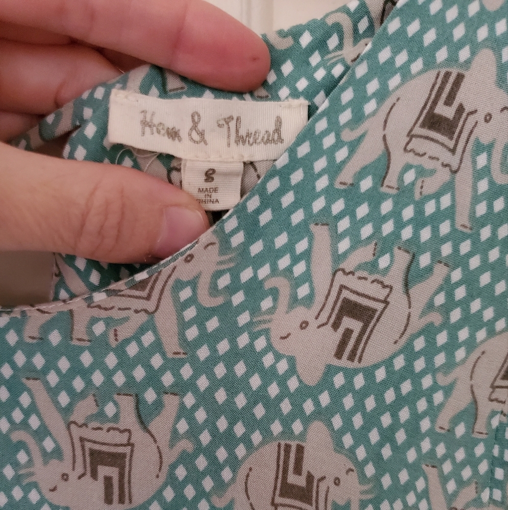 Hem & Thread Elephant Pattern Mini Dress S - Picture 3 of 3